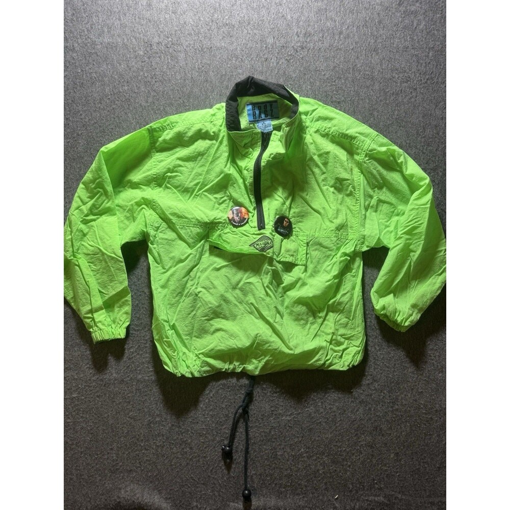 Rare Vintage 80s Body Ragz Neon Windbreaker Jacket Youth Size Small With Pins